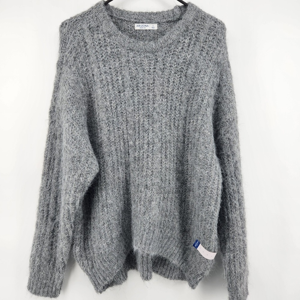 Arizona Jean Co Womens Large Grey Fuzzy Knit Crew Neck Pullover Sweater